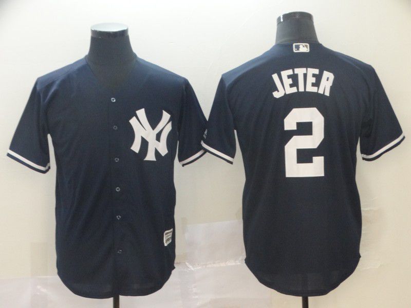 Men New York Yankees #2 Jeter Blue Game MLB Jersey->youth mlb jersey->Youth Jersey